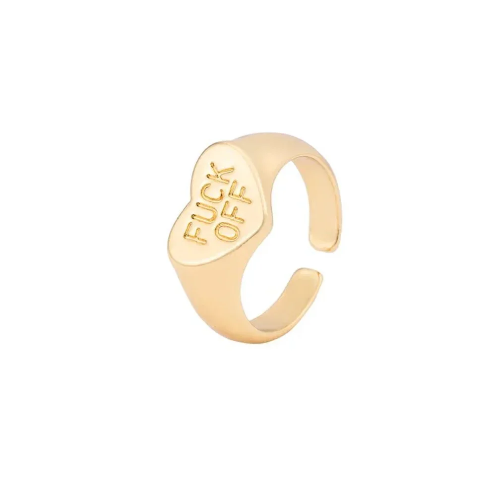 FU F*ck Off Gold Heart Shaped Sassy Adjustable Ring NEW - Picture 2 of 6